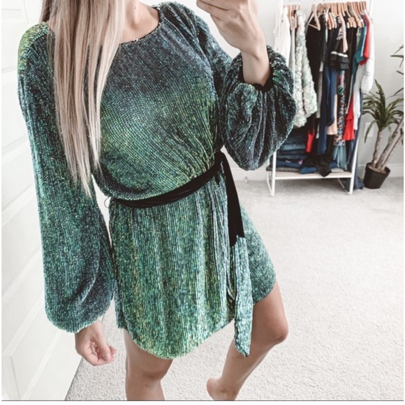 Retrofete Grace Dress – Metallic Turquoise Size S - Picture 3 of 14